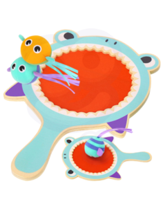 WOOPIE GREEN Velcro Game CATCH BALL Arcade Shark Paddle + 2 Fish Balls