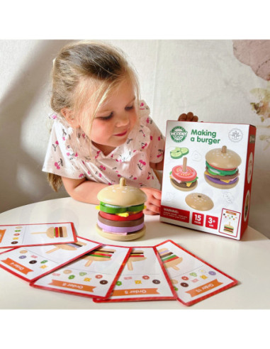 WOOPIE GREEN Drewniany Burger Restauracja Układanka dla Dzieci 15 el. Certyfikat FSC