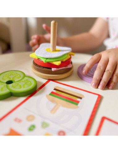 WOOPIE GREEN Drewniany Burger Restauracja Układanka dla Dzieci 15 el. Certyfikat FSC