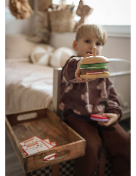 WOOPIE GREEN Drewniany Burger Restauracja Układanka dla Dzieci 15 el. Certyfikat FSC