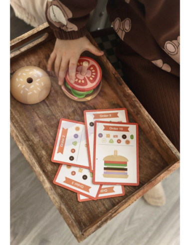 WOOPIE GREEN Drewniany Burger Restauracja Układanka dla Dzieci 15 el. Certyfikat FSC