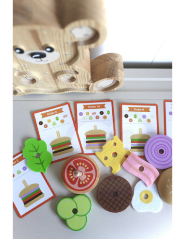 WOOPIE GREEN Drewniany Burger Restauracja Układanka dla Dzieci 15 el. Certyfikat FSC