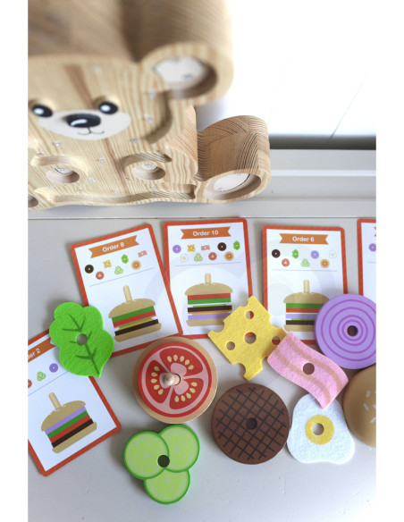 WOOPIE GREEN Drewniany Burger Restauracja Układanka dla Dzieci 15 el. Certyfikat FSC