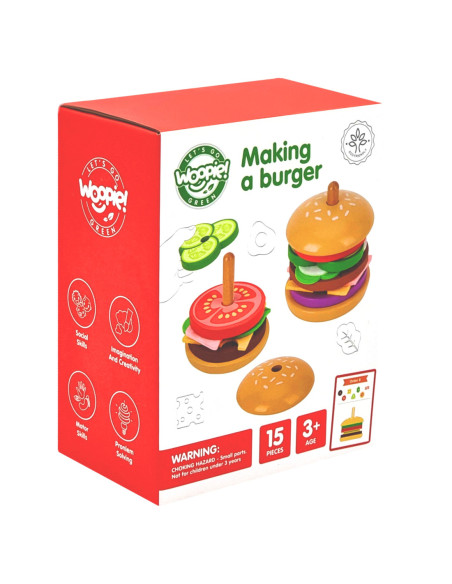 WOOPIE GREEN Drewniany Burger Restauracja Układanka dla Dzieci 15 el. Certyfikat FSC