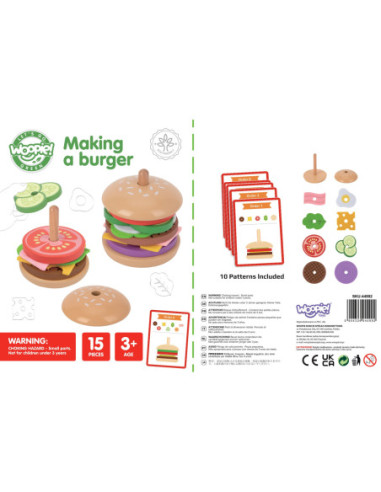WOOPIE GREEN Drewniany Burger Restauracja Układanka dla Dzieci 15 el. Certyfikat FSC