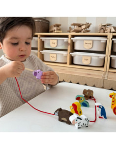 WOOPIE GREEN Drewniane Klocki do Nawlekania Zwierzęta Safari ZOO 13 el. 2