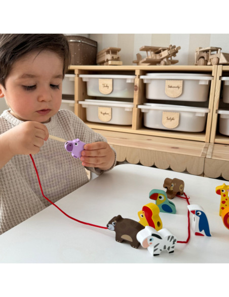 WOOPIE GREEN Drewniane Klocki do Nawlekania Zwierzęta Safari ZOO 13 el.