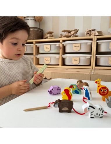 WOOPIE GREEN Drewniane Klocki do Nawlekania Zwierzęta Safari ZOO 13 el.