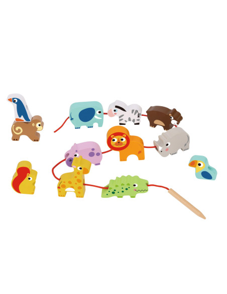 WOOPIE GREEN Drewniane Klocki do Nawlekania Zwierzęta Safari ZOO 13 el.