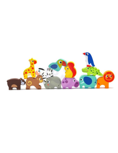 WOOPIE GREEN Drewniane Klocki do Nawlekania Zwierzęta Safari ZOO 13 el.