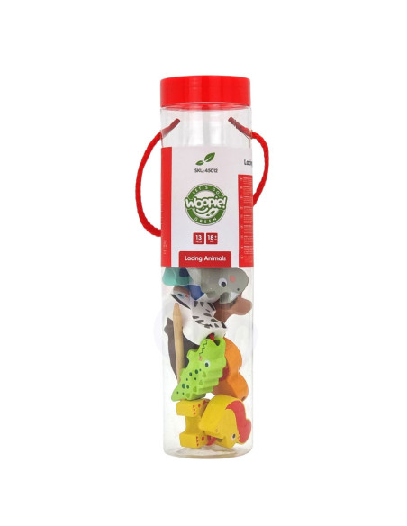 WOOPIE GREEN Drewniane Klocki do Nawlekania Zwierzęta Safari ZOO 13 el.