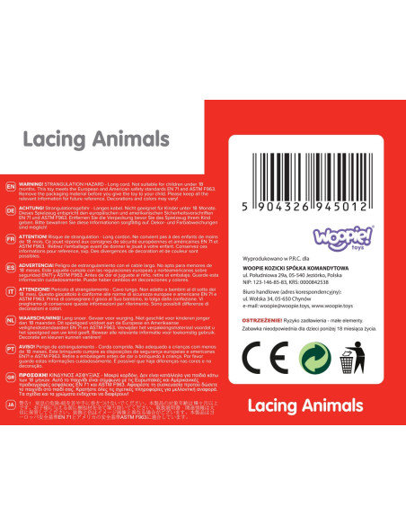 WOOPIE GREEN Drewniane Klocki do Nawlekania Zwierzęta Safari ZOO 13 el.