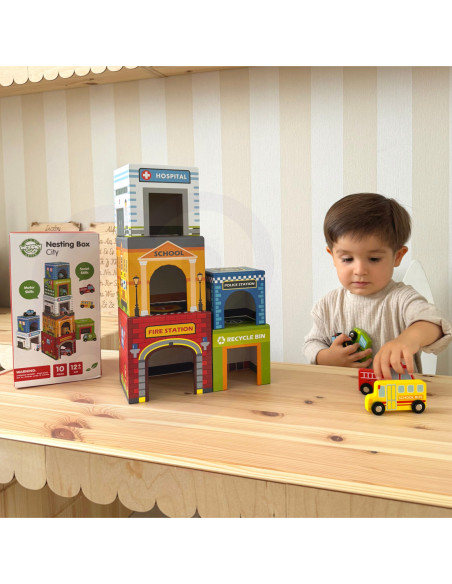 WOOPIE GREEN Układanka Kostki Miasto Pojazdy w Pudełkach + Figurki 10 el.