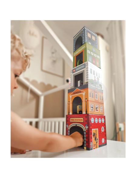 WOOPIE GREEN Układanka Kostki Miasto Pojazdy w Pudełkach + Figurki 10 el.