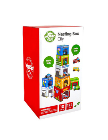 WOOPIE GREEN Układanka Kostki Miasto Pojazdy w Pudełkach + Figurki 10 el.