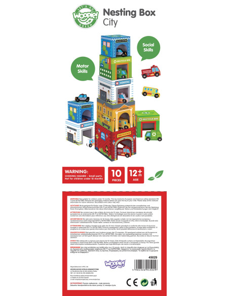 WOOPIE GREEN Układanka Kostki Miasto Pojazdy w Pudełkach + Figurki 10 el.