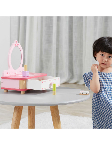 Viga Różowa Toaletka Drewniana Do Makijażu z Lustrem + Akcesoria
