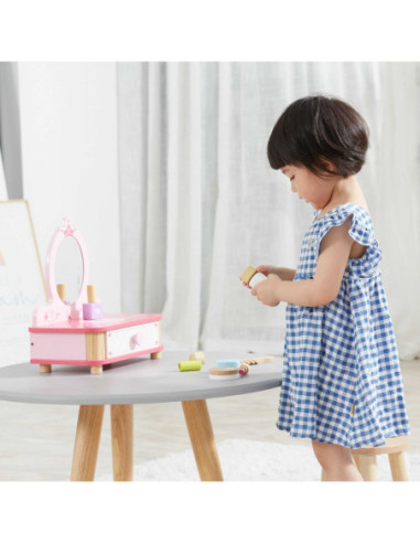 Viga Różowa Toaletka Drewniana Do Makijażu z Lustrem + Akcesoria