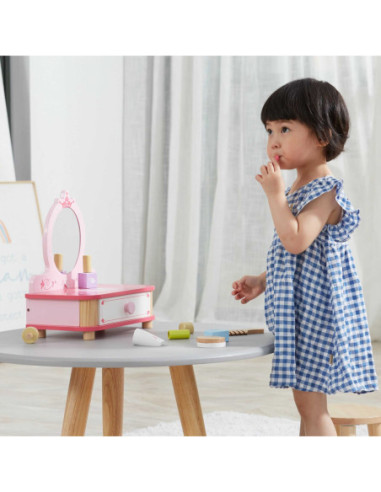 Viga Różowa Toaletka Drewniana Do Makijażu z Lustrem + Akcesoria