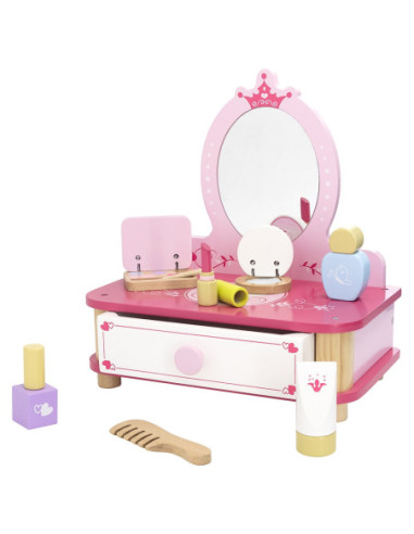 Viga Różowa Toaletka Drewniana Do Makijażu z Lustrem + Akcesoria