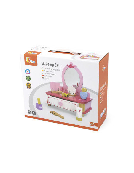 Viga Różowa Toaletka Drewniana Do Makijażu z Lustrem + Akcesoria