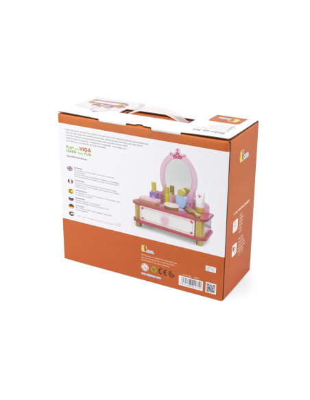 Viga Różowa Toaletka Drewniana Do Makijażu z Lustrem + Akcesoria
