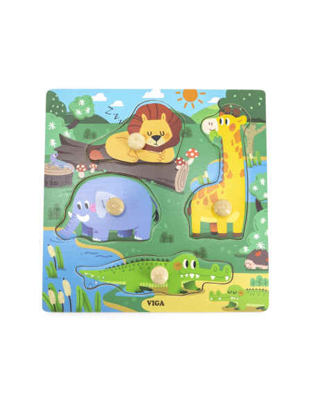 VIGA Drewniane Puzzle z Pinezkami Farma 12m+