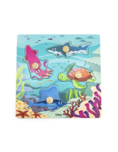 VIGA Wooden Puzzle with Pins Sea Animals Water