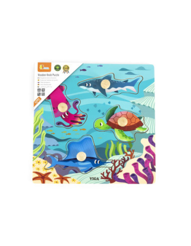 VIGA Drewniane Puzzle z Pinezkami Farma 12m+