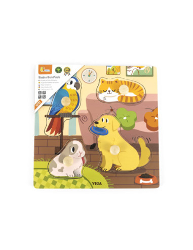 VIGA Drewniane Puzzle z Pinezkami Zwierzęta Domowe