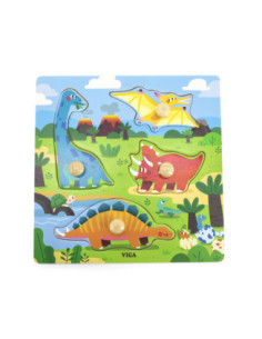 VIGA Wooden Puzzle with Pins Dinosaurs