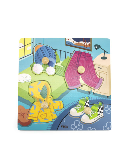 VIGA Drewniane Puzzle z Pinezkami Farma 12m+