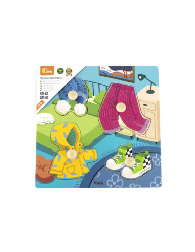 VIGA Drewniane Puzzle z Pinezkami Farma 12m+