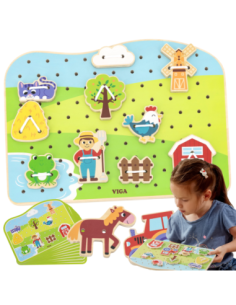 VIGA Wooden Lace-Up Intertwining Montessori Farm Animals