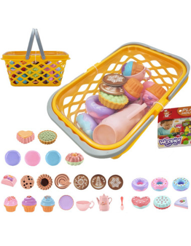 WOOPIE Koszyk na Zakupy z Zestawem do Herbaty i Słodyczami 26 el.