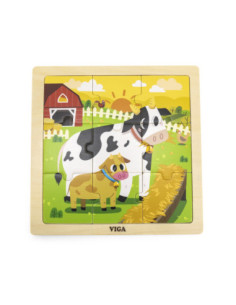 VIGA Handy Wooden Cow Puzzle 9 pieces