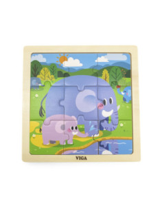VIGA Handy Wooden Puzzle Elephants 9 pieces