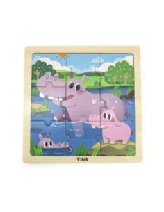 VIGA Handy Wooden Hippos Puzzle 9 pieces