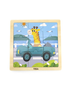 VIGA Handy Wooden Puzzle Giraffe in a Car 9 Pieces