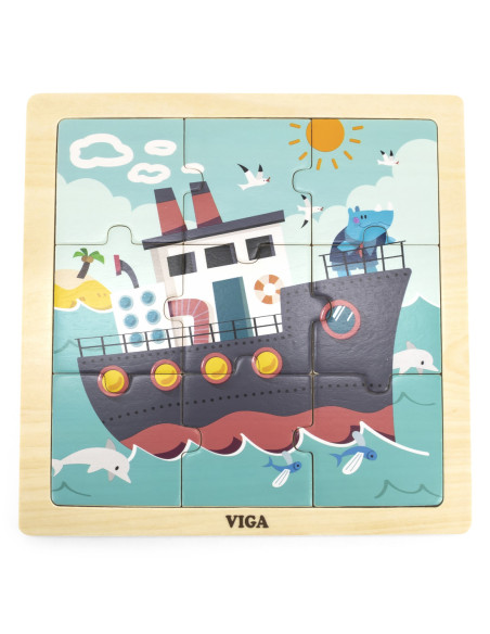 VIGA Poręczne Drewniane Puzzle Owieczki 9 elementów