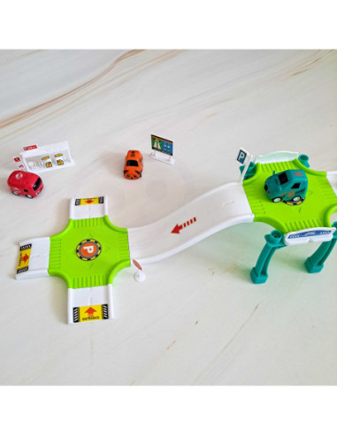 WOOPIE Tor Parking Garaż Samochodowy Zestaw Stacja Paliw Znaki Drogowe +  3 Auta