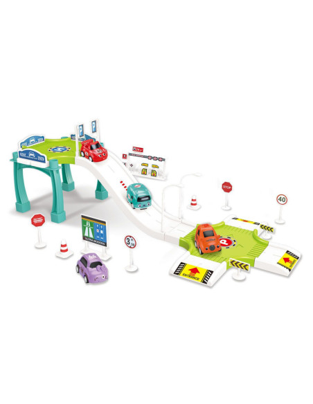 WOOPIE Tor Parking Garaż Samochodowy Zestaw Stacja Paliw Znaki Drogowe +  3 Auta