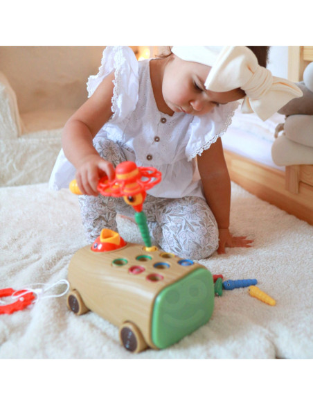 WOOPIE Gra Zręcznościowa Dzięcioł Wbijak Robaków 3w1 Wózek Ciągacz dla Niemowląt