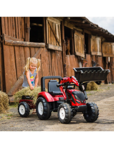 FALK Traktor Valtra Bordowy na Pedały z Przyczepką i Łyżką od 3 Lat
