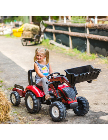 FALK Traktor Valtra Bordowy na Pedały z Przyczepką i Łyżką od 3 Lat