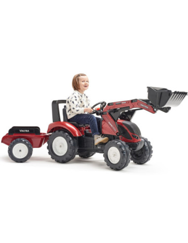 FALK Traktor Valtra Bordowy na Pedały z Przyczepką i Łyżką od 3 Lat
