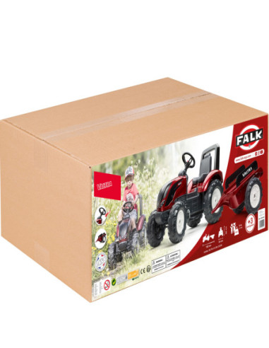 FALK Traktorek Czerwony Valtra S4 na Pedały z Przyczepką od 3 Lat
