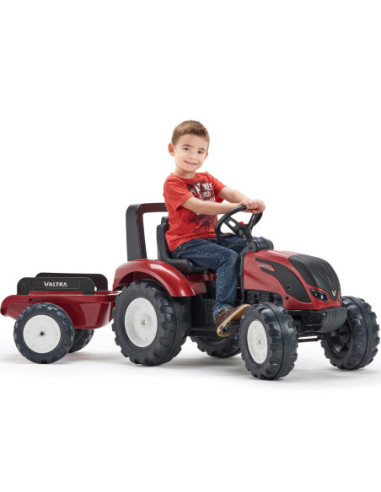 FALK Traktorek Czerwony Valtra S4 na Pedały z Przyczepką od 3 Lat