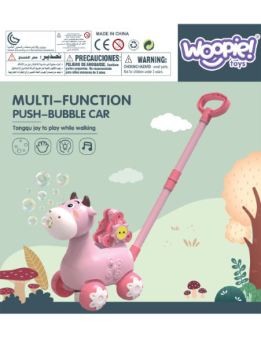 WOOPIE Pchacz Krówka do Pchania z Dźwiękiem i Bańkami Mydlanymi Różowa