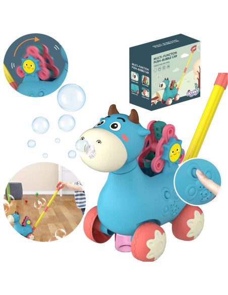 WOOPIE Pchacz Krówka do Pchania z Dźwiękiem i Bańkami Mydlanymi Niebieska